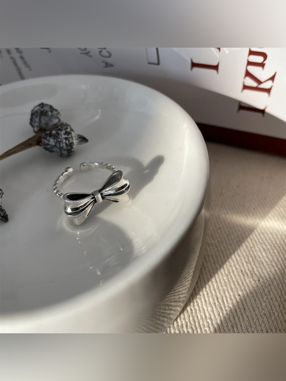 Korean Vintage Bow Knot Silver Open Ring
